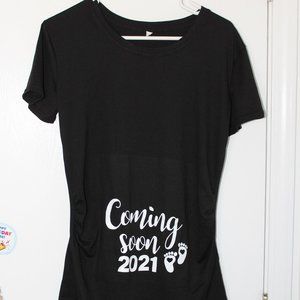 Coming Soon 2021 Sz M Maternity T-shirt Black Whit